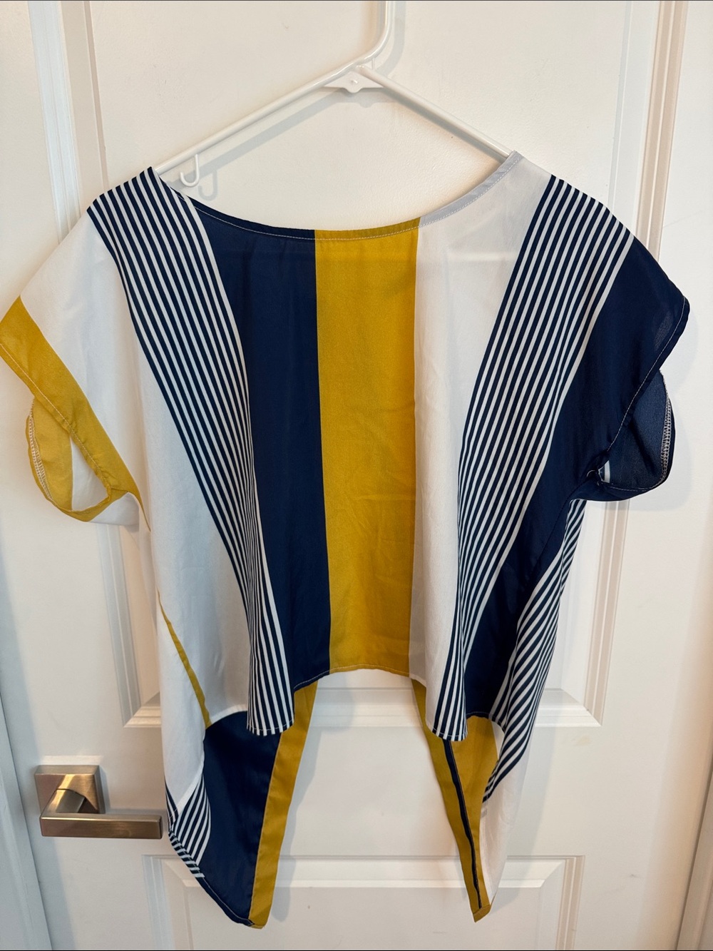 Xtaren Navy, Mustard & White Striped High-Low Blouse